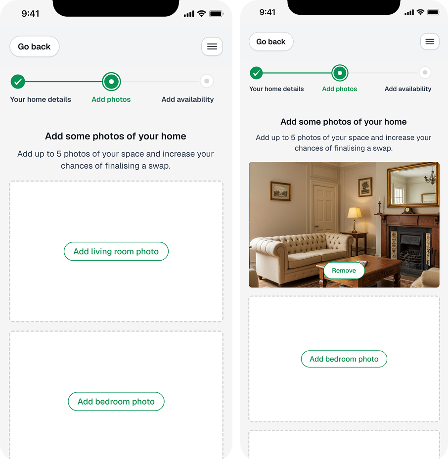 SwapSpace home listing photo upload flow